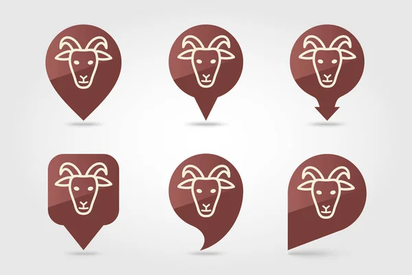 Goat vector pin map icon. Animal head — Stock Vector