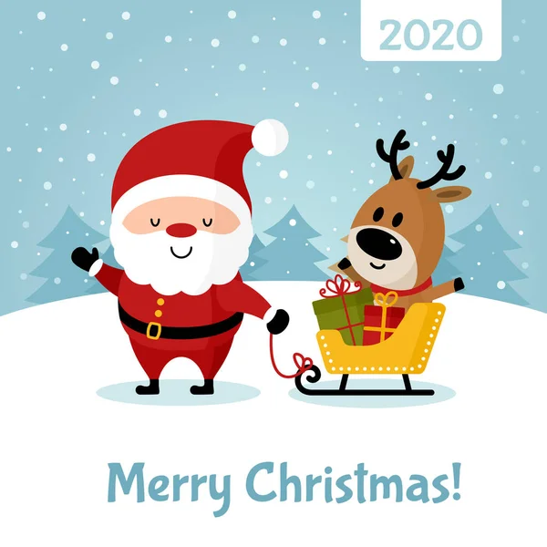 Santa Claus with deer and gifts in sleigh — Stock Vector