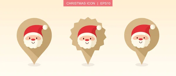 Santa Claus face pin map icon. Christmas sign — Stock Vector