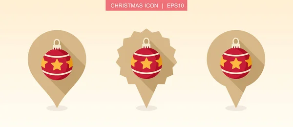 Kerstballen pin kaart pictogram. Kerstbord — Stockvector