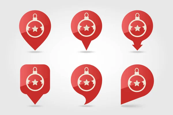 Christmas balls flat pin map icon — Stock Vector