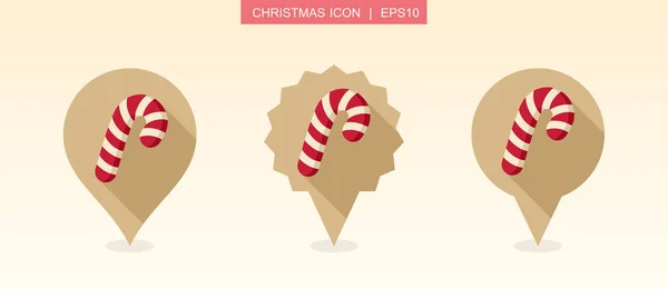 Kerst Candy Cane pin kaart pictogram. Kerstbord — Stockvector