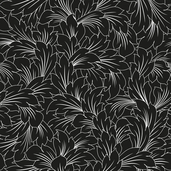 Hojas negras barrocas sin costuras fondo floral — Vector de stock