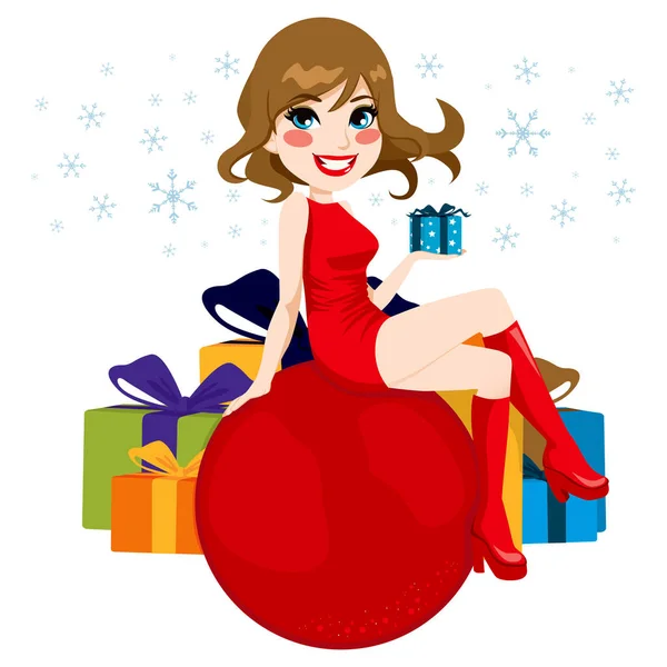 Woman Christmas Ball — Stock Vector