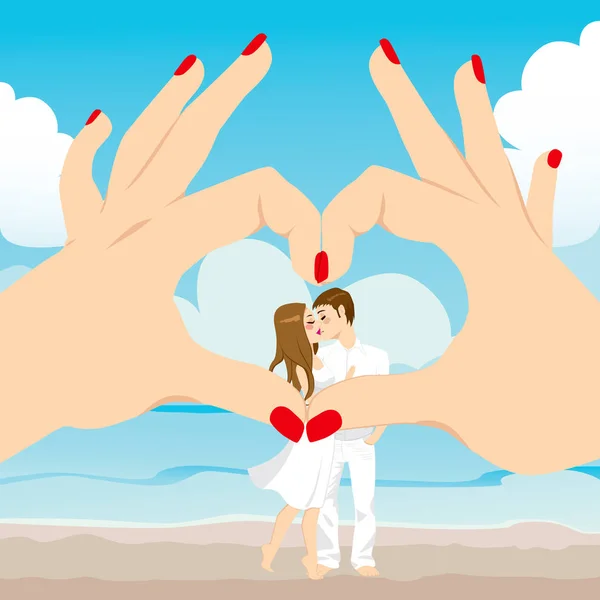 Beach öpücük aşk kalp — Stok Vektör