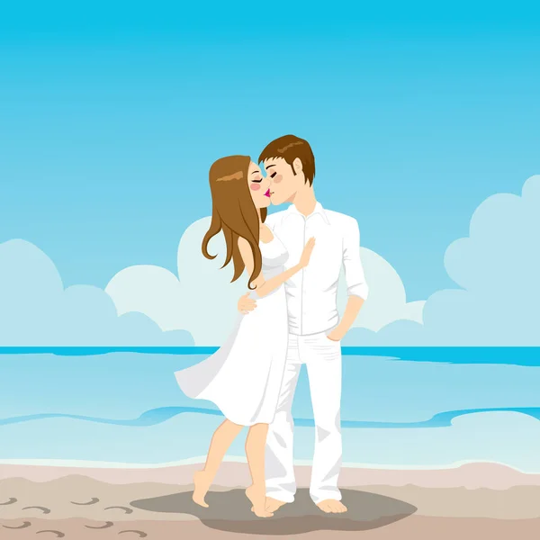 在海滩上接吻的情侣 — 图库矢量图片
