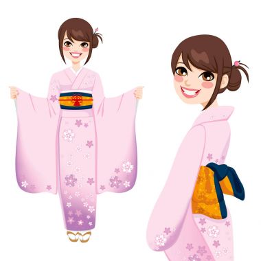 Japanese Woman in Pink Kimono clipart