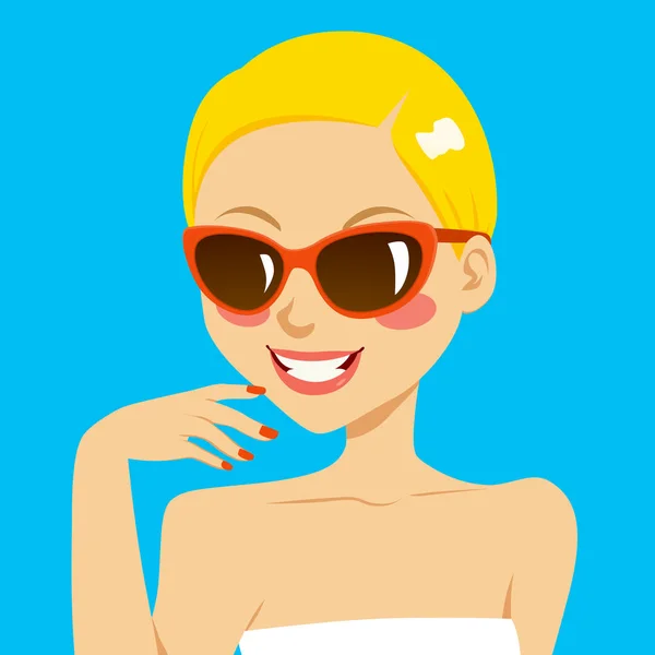 美しい金髪女性のサングラス — ストックベクタ