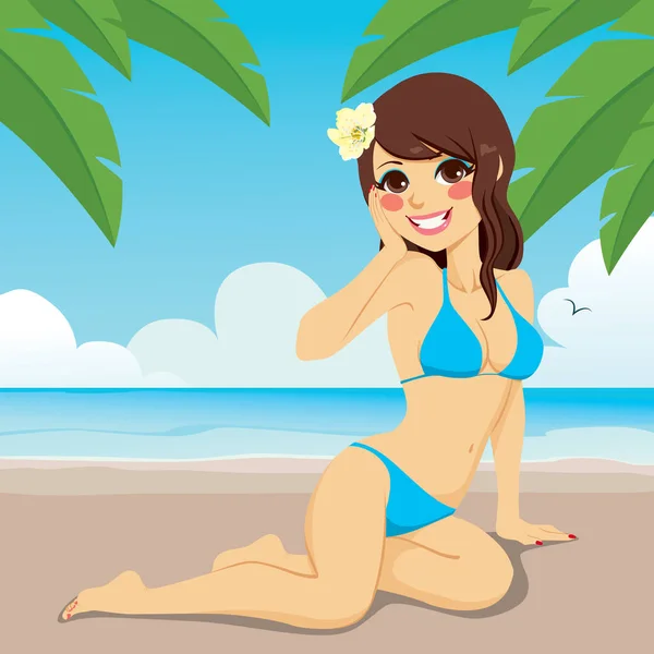 Brunette assise sur le sable — Image vectorielle