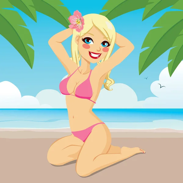 Blonde Pinup On Beach — Stock Vector