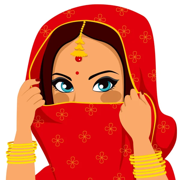 Mulher indiana cobrindo rosto — Vetor de Stock