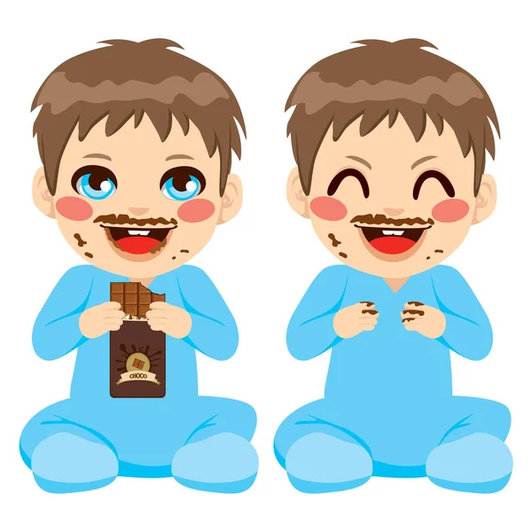 Babyjongen eten van chocolade — Stockvector