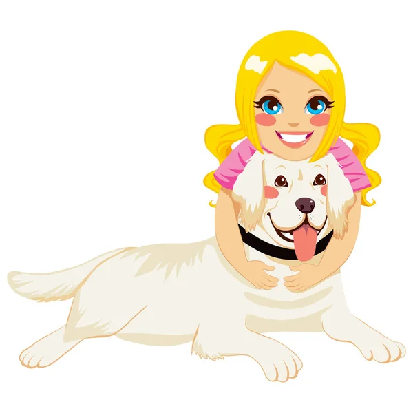 Chica abrazando perro — Vector de stock