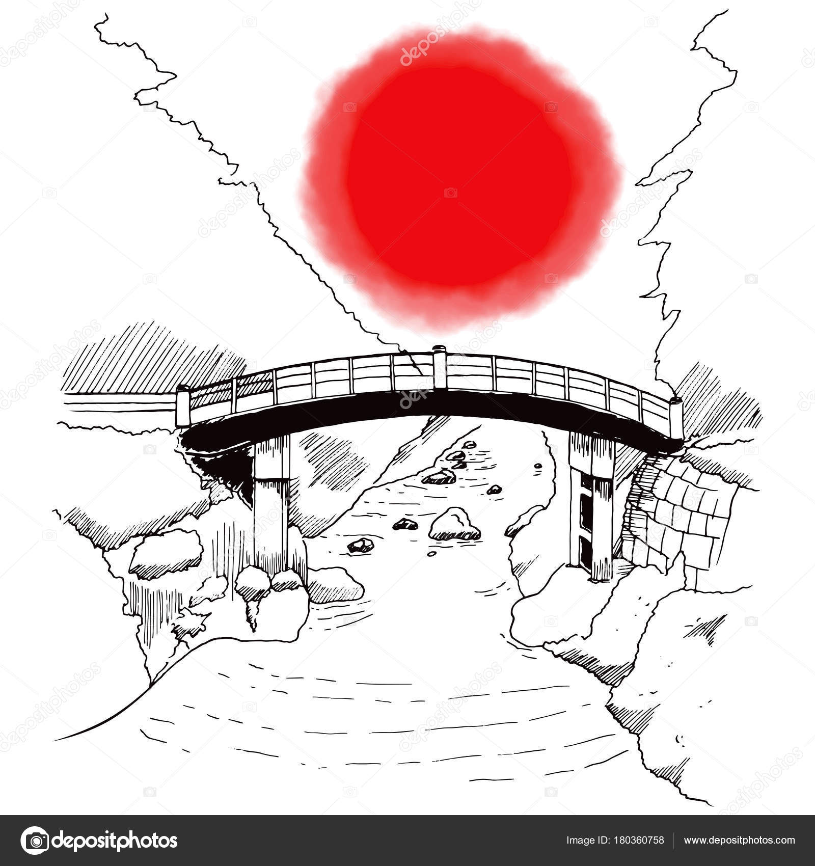 Bridge Over River Drawing Stock Illustration - Download Image Now - Bridge  - Built Structure, River, Sketch - iStock