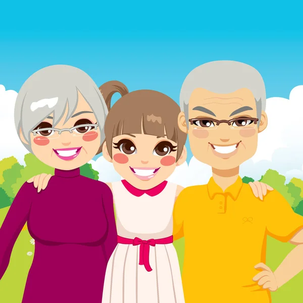 Granddaughter With Grandparents — Stock Vector