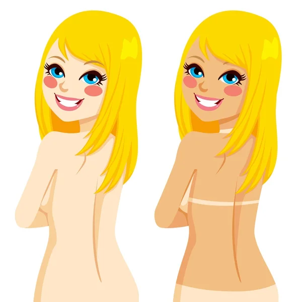 Before After Sunbathing Blonde — Stock Vector