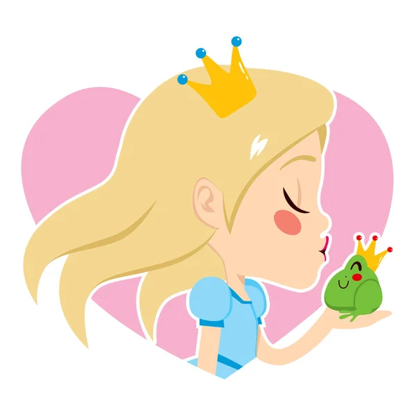 Blondin prinsessan kysser grodan — Stock vektor