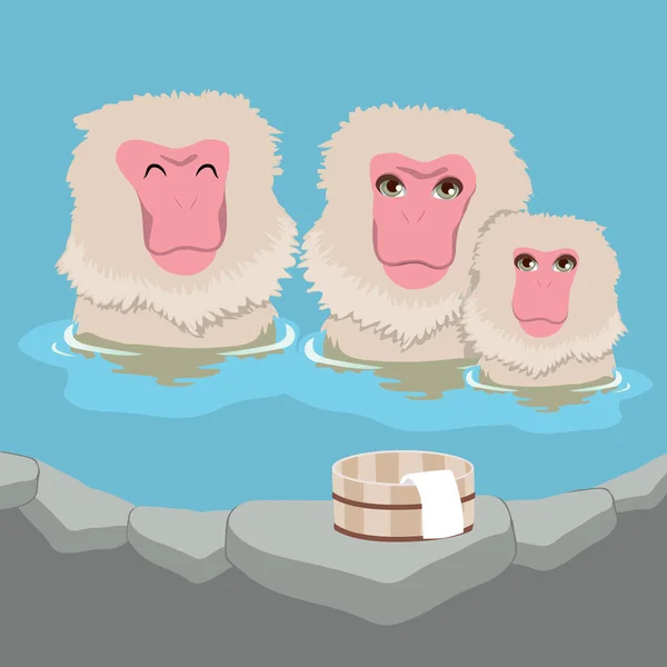 Χιόνι οικογένεια Onsen μαϊμού — Διανυσματικό Αρχείο