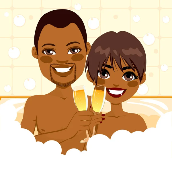 Afro-americano pareja relajante baño — Vector de stock