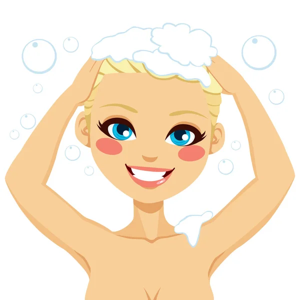 Kobieta blonde mycia włosów — Wektor stockowy