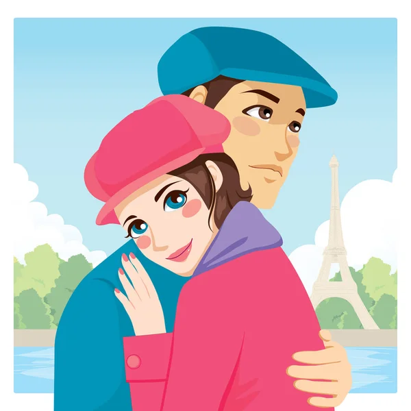 Amantes Hug Torre Eiffel — Vetor de Stock