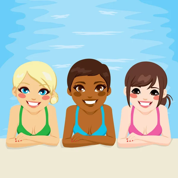 Multiethnisches Frauenschwimmbecken — Stockvektor