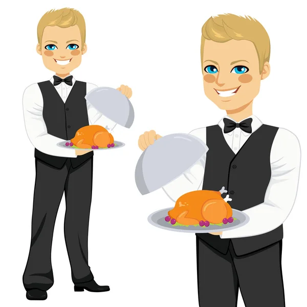 Cameriere biondo al servizio della Turchia — Vettoriale Stock