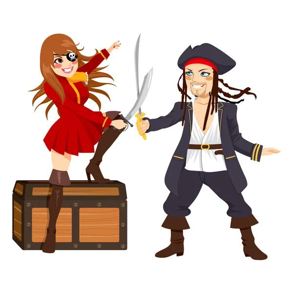 Brave Pirates Fighting Over Treasure — Stock Vector
