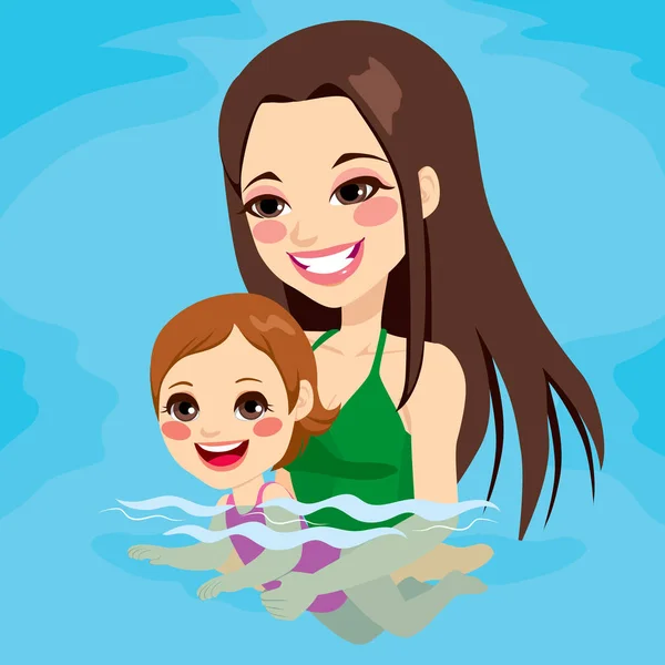 Mamá enseñando natación de bebé niña — Archivo Imágenes Vectoriales