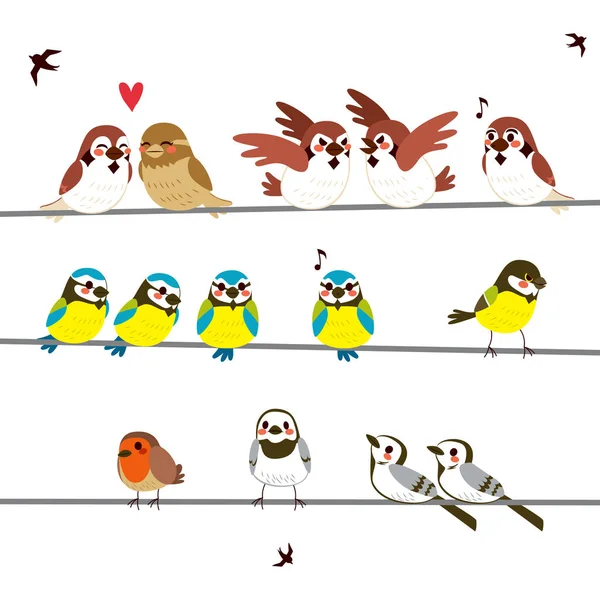 Uccello sui fili — Vettoriale Stock
