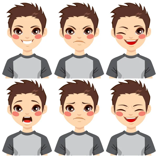 Adolescent garçon visage expressions — Image vectorielle