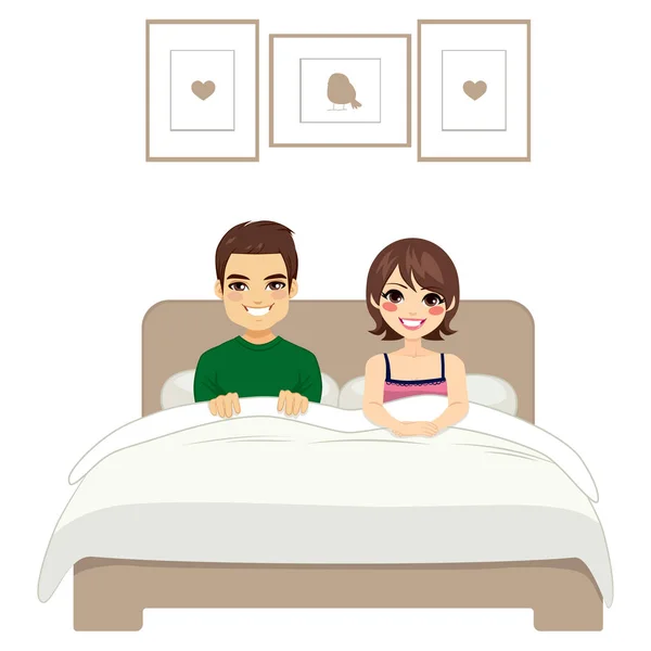 Happy Couple At Bed — Stock Vector