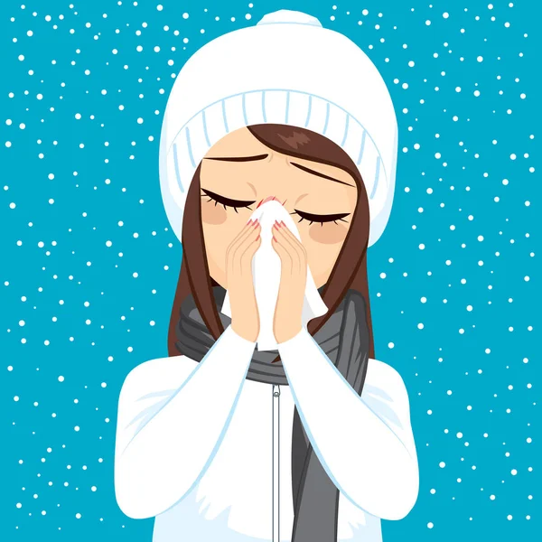 Zimní chřipka foukání nos — Stockový vektor