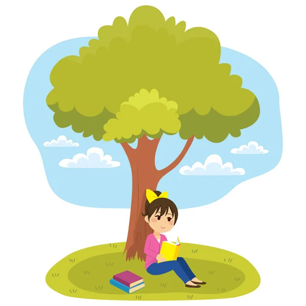 Reading Under Tree — Stock Vector