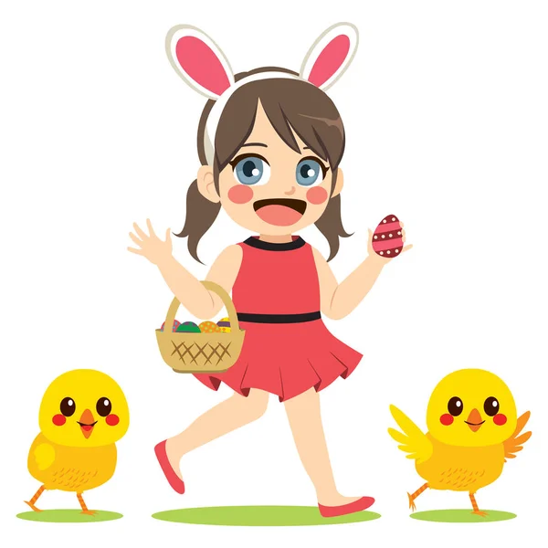 Girl Easter Chicks — Stock Vector