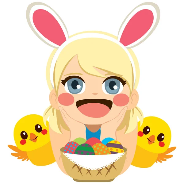 Girl Easter Chicks — Stock Vector