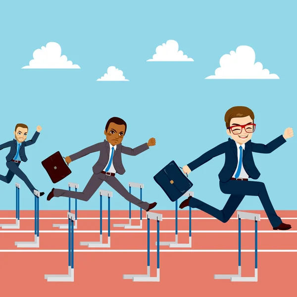 Businessmen Competition Jumping Hurdle — Stock Vector