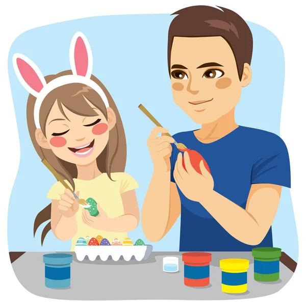 Family Painting Easter Eggs — Stock Vector