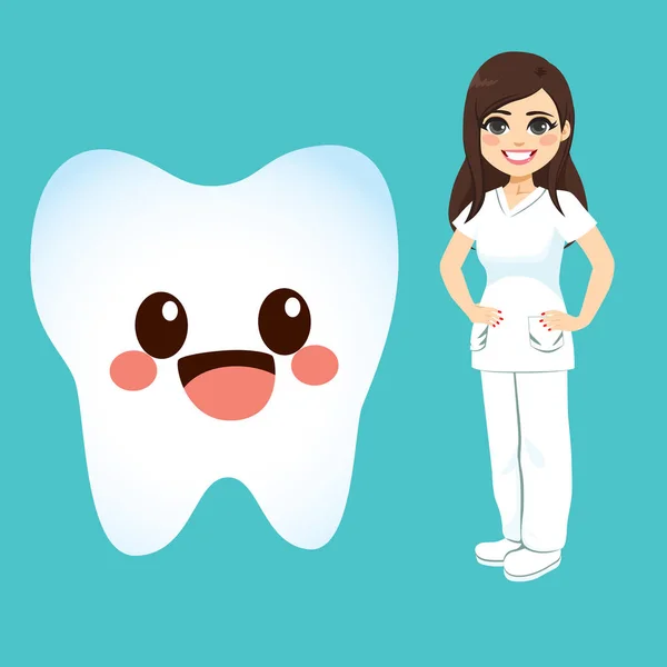 Οδοντίατρος γυναίκα και δόντι — Διανυσματικό Αρχείο