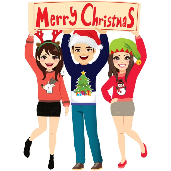 Feliz Natal Banner Party Peopl —  Vetores de Stock