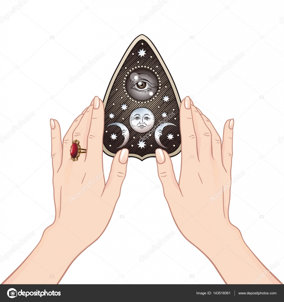 Hand Drawn Art Ouija Board Mystifying Oracle Planchette In Female