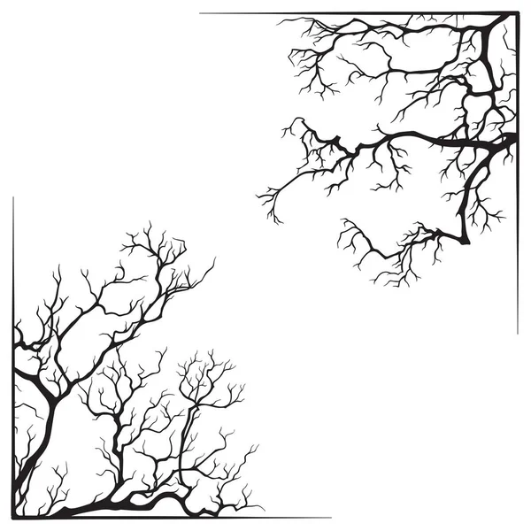 Branch borders halloween preto e branco impressão design vetor ilustração —  Vetores de Stock