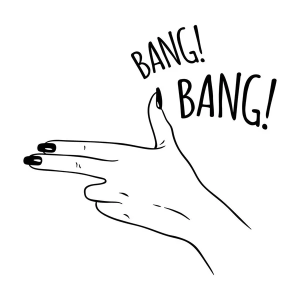 Mão desenhada mão feminina em gesto de arma. Tatuagem em flash ou ilustração vetorial de design de impressão — Vetor de Stock