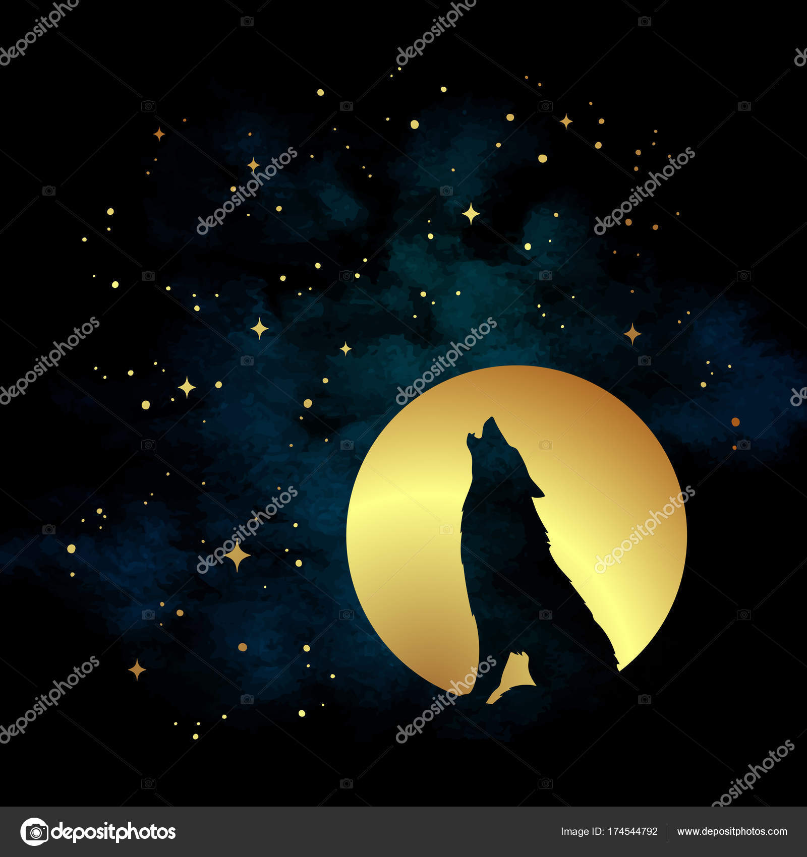Silhouette Of Wolf Howling At The Full Moon Vector Illustration Pagan Totem Wiccan Familiar Spirit Art Stock Vector C Croisy 174544792