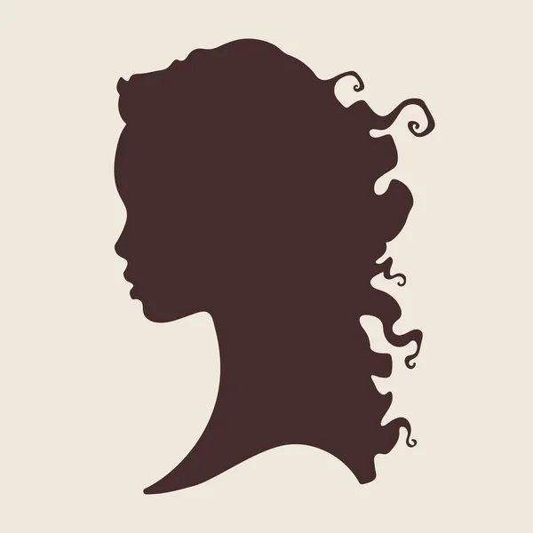 Σιλουέτα του όμορφα σγουρά Αφρικανή γυναίκα στο προφίλ απομονωμένες εικονογράφηση φορέα. Σαλόνι ομορφιάς ή μαλλιά προϊόν Σχεδιασμός λογοτύπου — Διανυσματικό Αρχείο