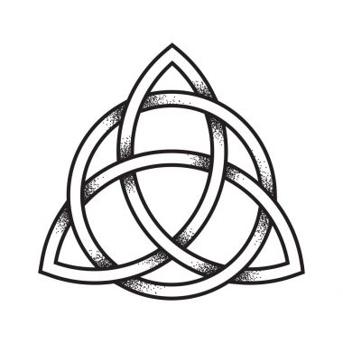 Triquetra veya Trinity düğüm. El çekilmiş nokta iş antik pagan sembolü sonsuzluk ve trinity vektör illüstrasyon izole. Siyah iş, flash dövme veya baskı tasarımı