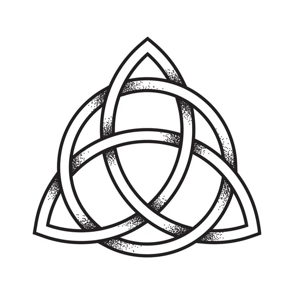 Triquetra or Trinity knot. Hand drawn dot work ancient pagan symbol of eternity and trinity isolated vector illustration. Black work, flash tattoo or print design — Stock Vector