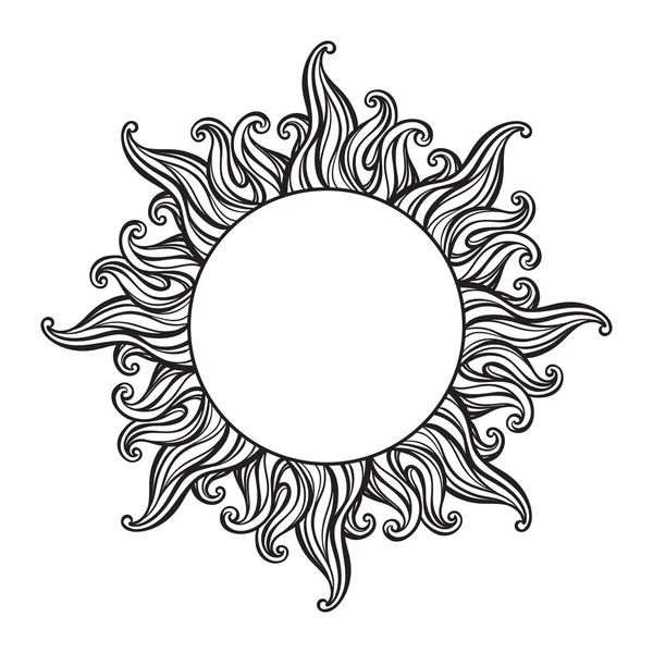 Moldura de estilo gravura desenhada à mão em forma de raios solares ilustração vetorial —  Vetores de Stock