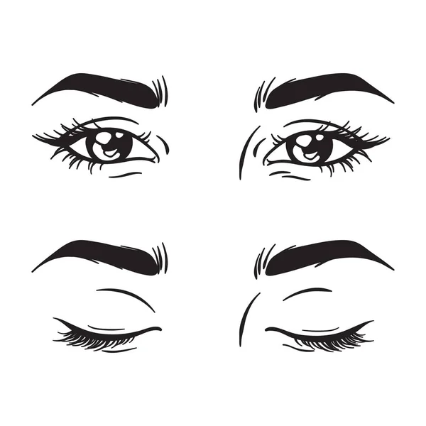 Изолированные черно-белые красивые женские глаза - открытые и закрытые. Вектор шаблона макияжа — стоковый вектор