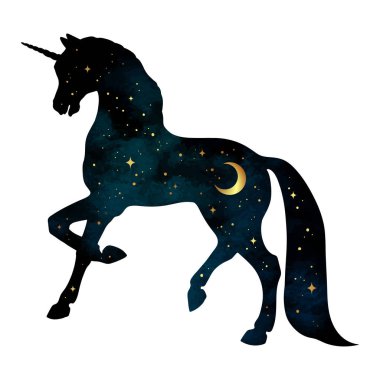 Hilal ve yıldız izole olan at silüeti. Plakası, yazdırmak veya sanat çift pozlama tasarlamak vektör dövme